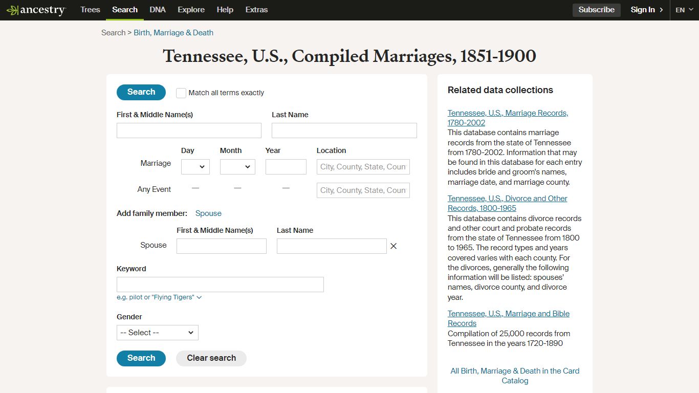 Tennessee, U.S., Compiled Marriages, 1851-1900 - Ancestry.com